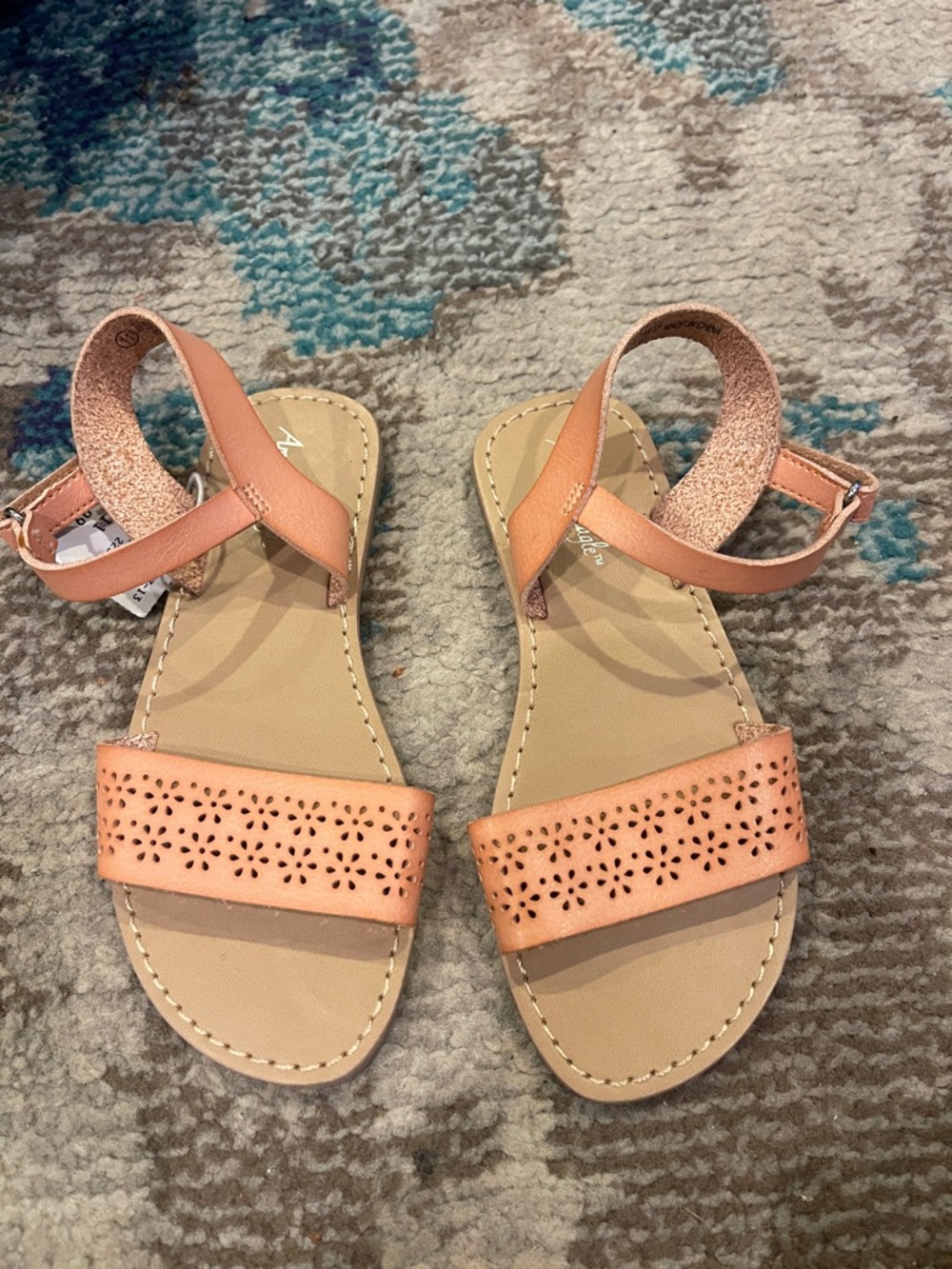 American Eagle By Payless Peach Laser-Cut Ankle-Strap Sandals